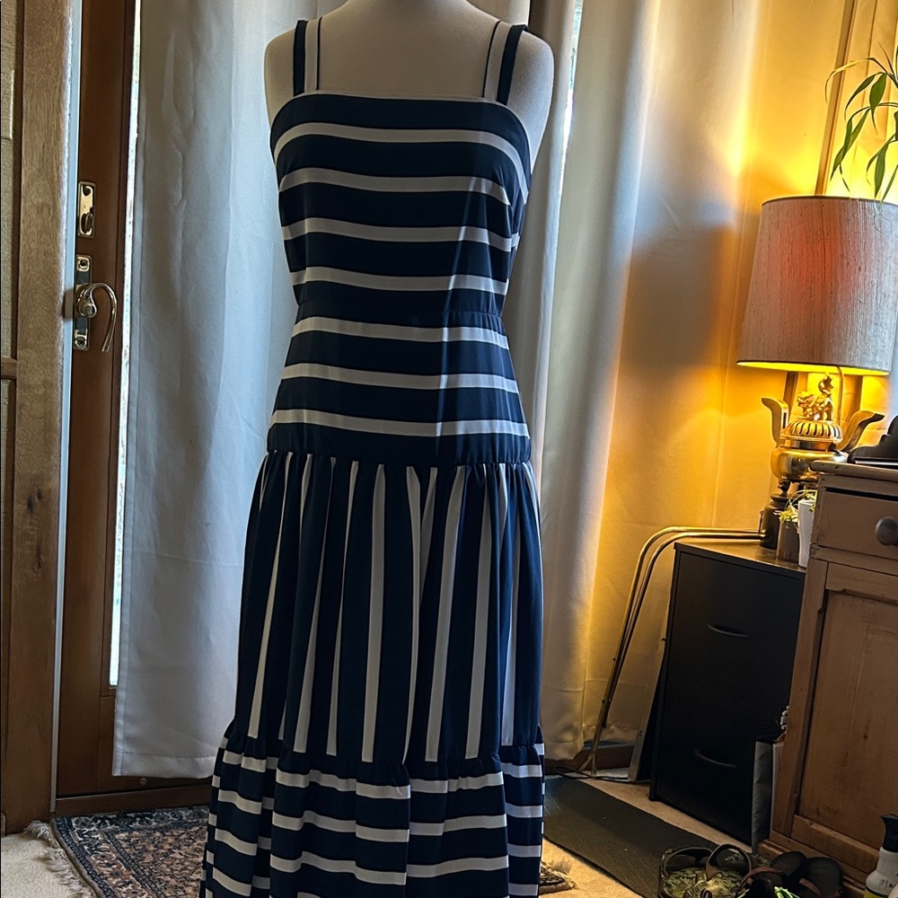 Sam Edelman Navy and White Striped Midi Dress